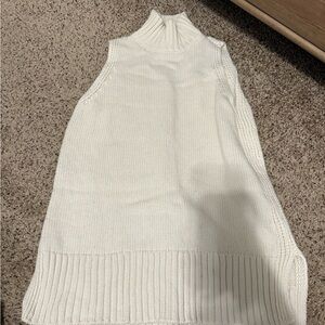 Elegant Cream Sleeveless Turtleneck Sweater